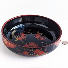 Japanese VTG Lacquerware Wood Bowl 9 Inches Wide Flat-Bottom Very Good Condition picture