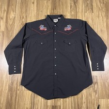 Vintage Ely Cattleman Shirt Mens 2XL Black Western Pearl Snap USA Flag Eagle 90s picture