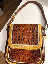 Vintage Brahmin Croc Embossed Leather Crossbody Bag Brown Tan 9.5” x 20” picture