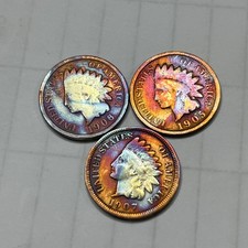 Indian Head Small Cents Lot of 3 (1906, 1905, 1907) P rainbow 🌈 toned lot2 XF  picture