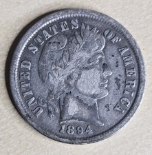 1894 P Barber Silver Dime 10c Very Fine VF Key Date picture