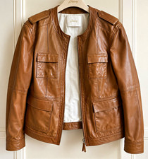 Brioni Men’s Brown Leather Full Zip Jacket Band Collar Size 50 picture