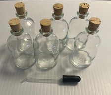 Boston Round 2 oz 100 ml Clear Glass Bottles With Cork stopper lot of 6 bottles. picture