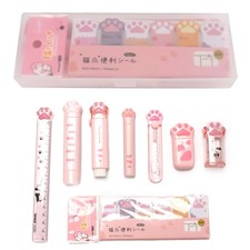 9 Pcs Cute Cat Paw Stationery Set Pencil Sharpener Retractable Eraser Correct... picture