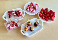 Dollhouse Miniature 1:6 1:12 handmade clay fruit strawberries chocolate plate picture