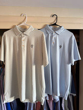 Sun Day Red Men's Golf Polo Classic Fit L Light Blue Striped Short Sleeve picture