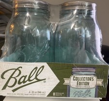 Ball Aqua Blue Mason Jars - 32oz Quart Sealed 4 Pack - Collectors Edition picture