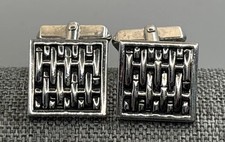 Vintage Swank Sterling Silver Basketweave Woven Men's Cufflinks Square picture