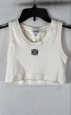 LOEWE Women's White Ribbed Anagram Embroidered Cropped Tank Top Sz M picture