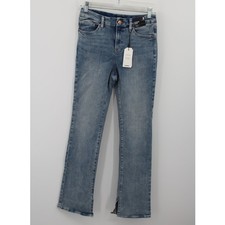 Express Skyscraper Mid Rise Jeans Womens Medium Short Blue Slits NEW picture