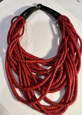 Vintage Red Multistrand Red Beaded Tribal Necklace Bohemian Luxe Natural Boho picture