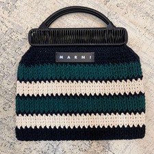 MARNI Market Flower Crochet Knit Dark Blue Purple Womens Handbag Dust Bag picture