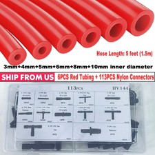 5Ft 6PCS Silicone Vacuum Hose Pipe Automotive+113PCS Vacuum Line Connectors Red picture