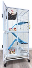 Double Unit 4-Tiers Small Animal Critter Home Cage On Wheels Ferret Hammock Rats picture