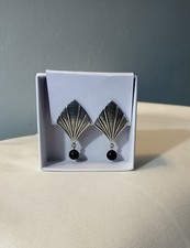 Vintage Sterling Silver Artisan Signed Stamas Art Deco Style Clip Earrings 8.7g picture