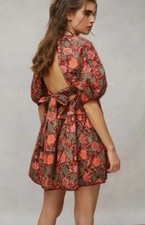 Laura Ashley UO Tiered Bella Floral Red Pink Open Back Mini Dress Sz Small NWOT picture