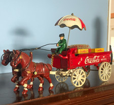 Coca-Cola Horse-Drawn Delivery Wagon Model w/ Driver, Umbrella & Bottles picture