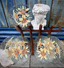 A Set of 5 Signed Sydenstricker Fused Glass Plates • Yellow Lily Floral Wall Dec picture
