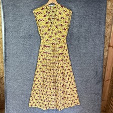 Zara Yellow Floral V-Neck Pleated Midi Dress Sleeveless XS picture
