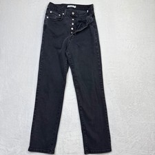 NA-KD Straight High Waist Jeans Black Button Fly Faded Wash Womens 25 Waist picture