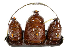 Fairyland Ceramic Beehive Honey Pot Salt Pepper Shakers Set Japan 1950s #141 VTG picture