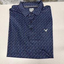 Callaway Opti•Dri Geometric Polo Shirt Mens Large Blue Golf Performance Stretch picture