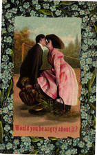 Antique Romantic Postcard Couple Kissing Would You Be Angry About It picture