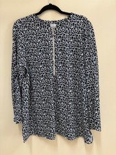 Chico's Navy Blue & White Print Zip Neck Long Sleeve Top Polyester Spandex 3 picture