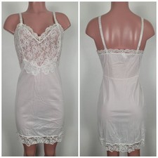 Vintage 60s Youth Form Sz 34 Nylon Full Slip Lace Bodice White Sissy Made USA picture