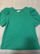 LOFT Women’s Large Green Ruched Puff Sleeve Short Sleeve Top Blouse picture
