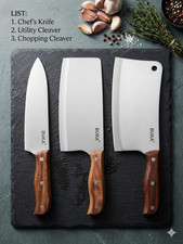 BUKA 3pc Kitchen Knife Set | Heavy-Duty Stainless Steel Chef and Cleaver Knife picture