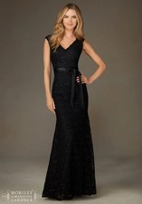 Morilee Madeline Gardner Black Sequin Floral Lace Gown Size 16 $260 *Less Sash* picture