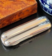 Rare Large Antique English Sterling Silver Dual Chambered Cigar Case c1909 5” picture