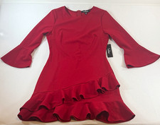 Lulus Red Ruffle Dress Women’s M NWT Bell Sleeve Asymmetrical Hem Made USA picture
