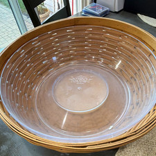 Longaberger Large Round Basket 19in Brown with Clear Plastic Liner/Protector picture