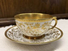 Antique Late 1800's Coalport Porcelain Gold Raised Decoration Cup and Saucer picture