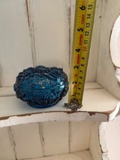 Vintage Fenton Blue Glass Floral Covered Trinket Box Lidded Dish Original Label picture