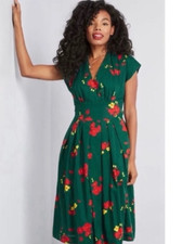 ModCloth Emily & Fin - Winter Green Florence Dress - Cotton Midi Swing - Large picture