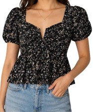 Lush Women’s  Notch Front Empire Top, Black Ditsy, S picture