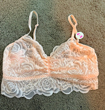 Victoria's Secret PINK Floral Lace Bralette Pink S Wireless Pullover Scallop picture
