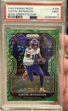 2020 Panini Prizm Justin Jefferson Neon Green Pulsar ROOKIE RC PSA 9 LOW POP picture