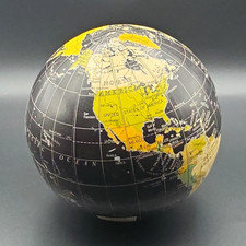 Vintage/Retro Rotating Tabletop World Globe, Freestanding Glossy Black/Yellow picture