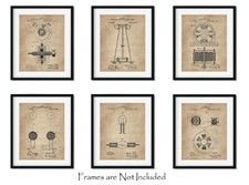 Nikola Tesla Patent Print Set of 6 Vintage Art Prints 8x10 Engineering Gifts picture