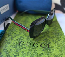 Authentic Gucci GG0714S 001 Black Green Red Stripe Grey Sunglasses 56mm picture