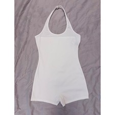 SHEIN SXY White Ribbed Halter Neck Romper Bodycon Unitard Size M 6 picture