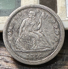 Scarce 1842-O Lg. Date Seated Liberty Quarter Super Original Choice XF CHRC picture
