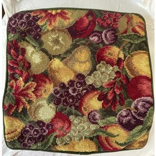 Vintage Williamsburg Needlepoint Fruit Green Velvet Back Throw Pillow case13x14” picture