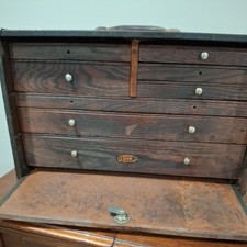 Antique National Tool & Chest Co. Star Chicago 8 Drawer Machinist Wooden Chest picture