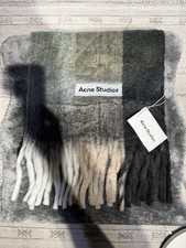 Acne Studios Vally Scarf Checked Plaid Multi Grey Green Large Fringe New picture