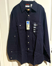 Covington Men’s L 42-44 Navy Solid Cotton Classic Dress Shirt 32/33 Pocket picture